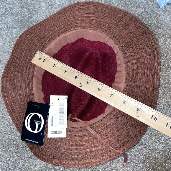GioVannio Hat new sun fedora straw Maroon & Brown leather band Beach main image 5